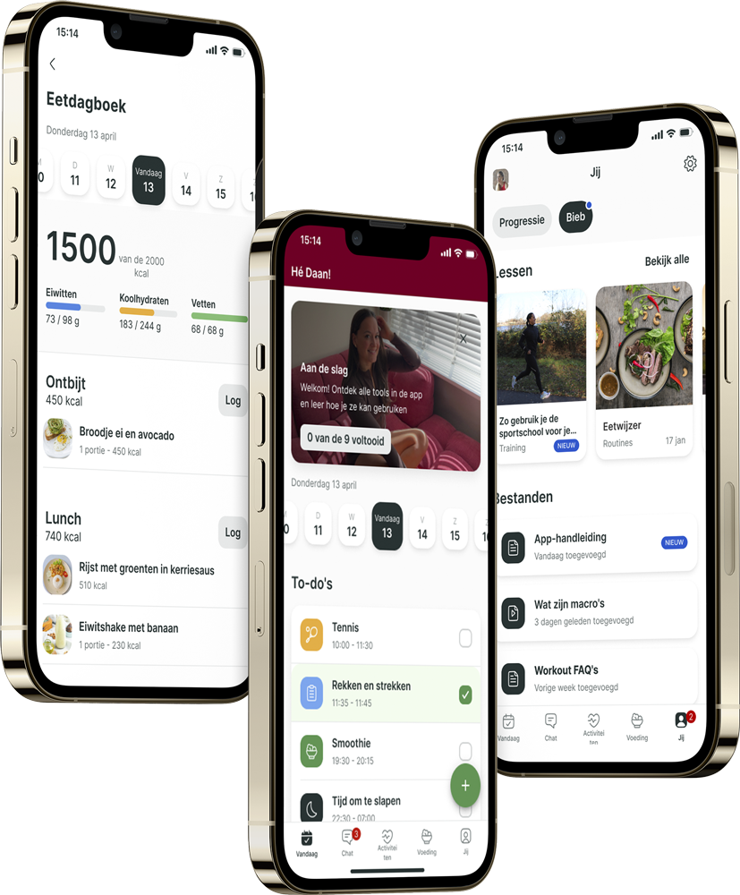 Een mockup van de coaching app die de functies laat zien.